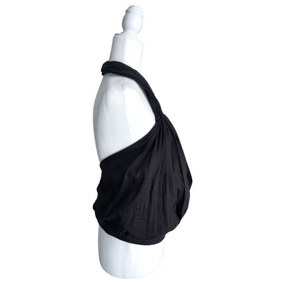 FERRAGAMO Black Halter Neck Top in Cotton Voile - Picture 4 of 11